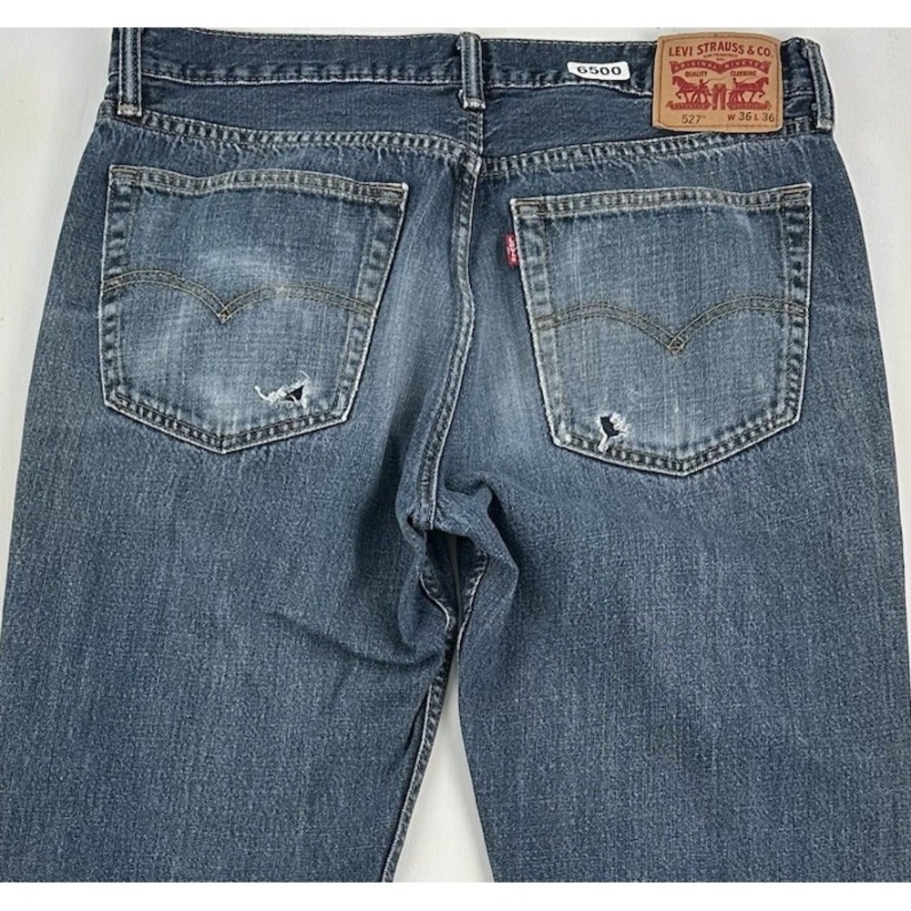 Y2K Levi’s 527 Boot Cut Jeans Men’s Fits 36x32 Blue Distressed Cowboy Whiskered
